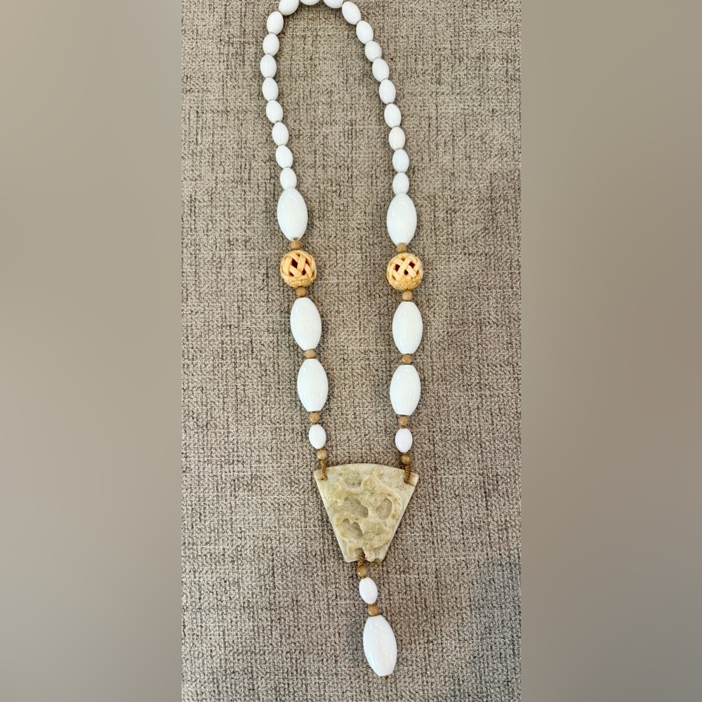 Handmade with high-quality beads and white Ivory and Jade Stone necklace.